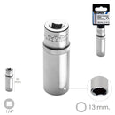 LLave Vaso Larga 1/4 / 13 mm. Hexagonal. / Longitud 50 mm. Realizada en Acero Cromo Vanadio