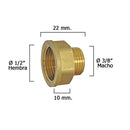 Alargadera Hexagonal Reduccion Pulida 3/8 Macho - 1/2 Hembra x M10