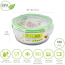 Recipiente Hermetico Cristal Redondo 550 ml. Ø 145 x 7 (alt) cm.
