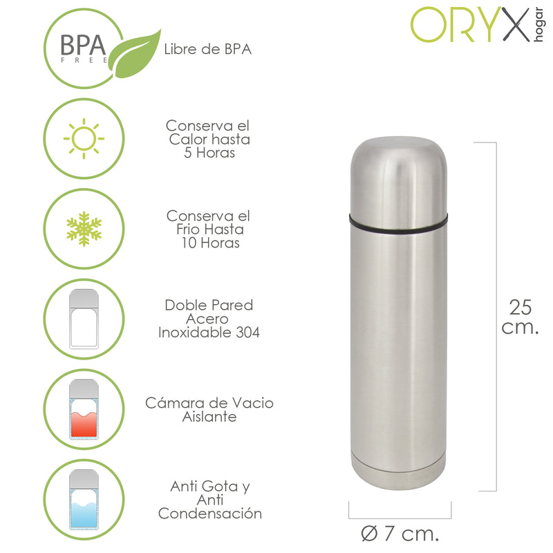 Termo Liquidos, Capacidad 500 ML. Libre BPA, Acero Inoxidable, Antigoteo