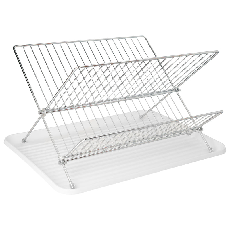 Escurreplatos Plegable Con Rejilla De Acero Cromado Y Bandeja De Secado, 2 Niveles