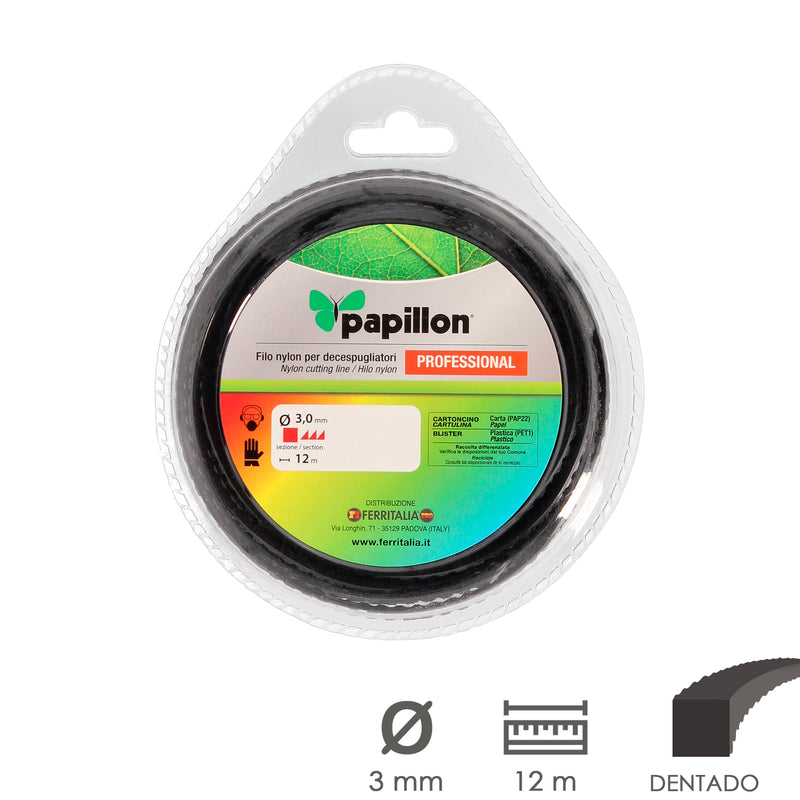 Hilo Nylon Desbrozadoras Cuadrado Dentado Profesional Ø 3,0 mm. Rollo 12 metros. Hilo Nylon Corte Desbrozadores Hierba,