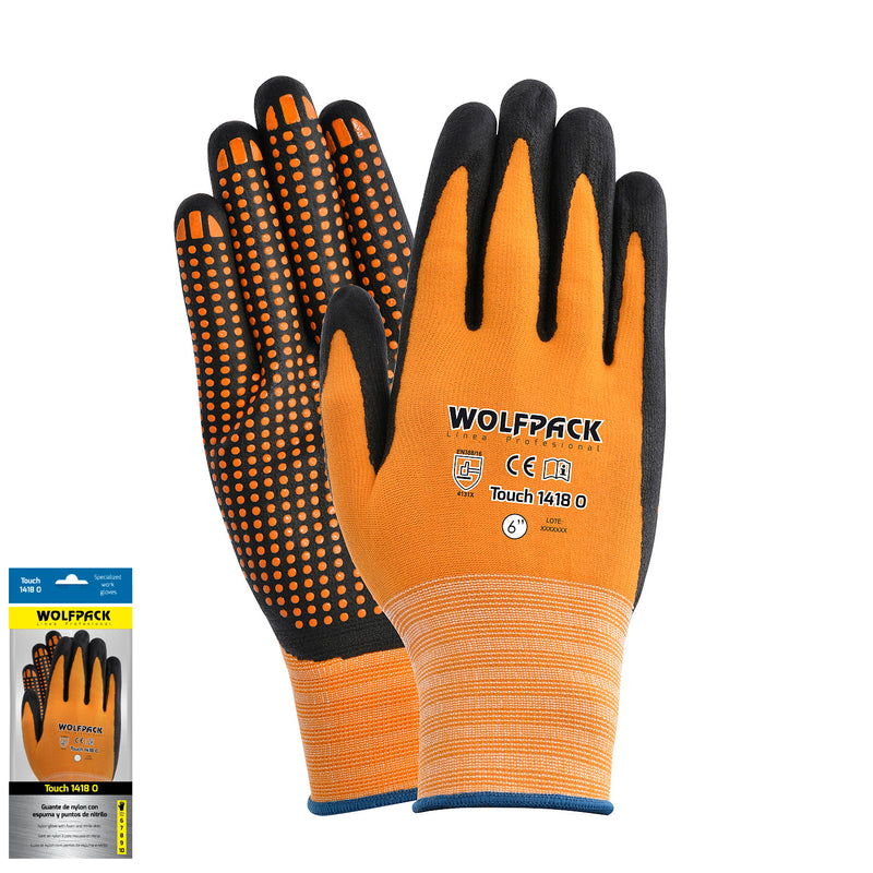 Guantes Nylon Con Palma En Foam y Puntos Nitrilo Touch 6 (Par)