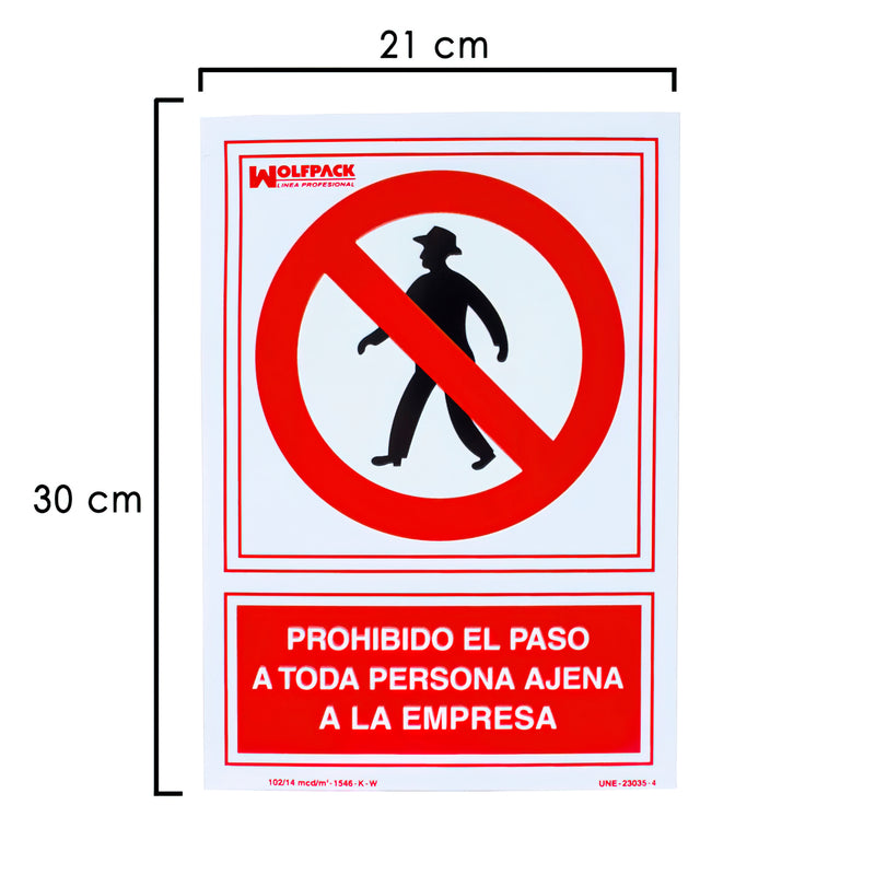 Cartel Prohibido el Paso Persona Ajena Empresa 30x21 cm.