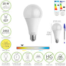 Bombilla Led Estandar Rosca E27. 20  Watt. Equivale A 150 Watt. 2452 Lumenes. Luz Calida (3000º K.)