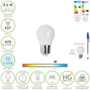 Bombilla Led Esferica Rosca E27 4.5 Watt. Equivale A 55 Watt. 470 Lumenes. Luz Fria (6500º K)