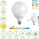 Bombilla Led Globo Rosca E27. 16 Watt. Equivale A 130 Watt. 1901 Lumenes. Luz Cálida (2700º K.)